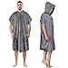 Tirrinia Surf Beach Wetsuit Changing Towel with Hood, Super Absorbent Microfiber Bath Robe Poncho for Men Women Bath/Shower/Pool/Swim, Grey