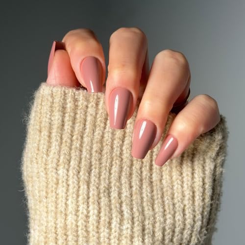 Glamnetic Press On Nails - Mauve Affair | Medium Coffin Muted Purple Fake Nails, Salon Quality Nails | 15 Sizes - 30 Nail Kit with Glue