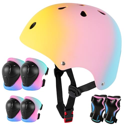 Kids Bike Helmet for 3-5-8-14+ Age Girls and Boys, Kids Helmet with Knee Pads Elbow Pads Wrist Guards,Ventilation Multi-Sport Scooter Rollerblading Skateboarding Cycling