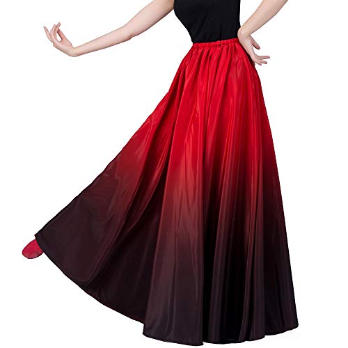 Women Stain Silk Long Swing Skirt Spain Bull Belly Dance Circle Skirt Modern Dress for Tango Ballroom Dance Practice