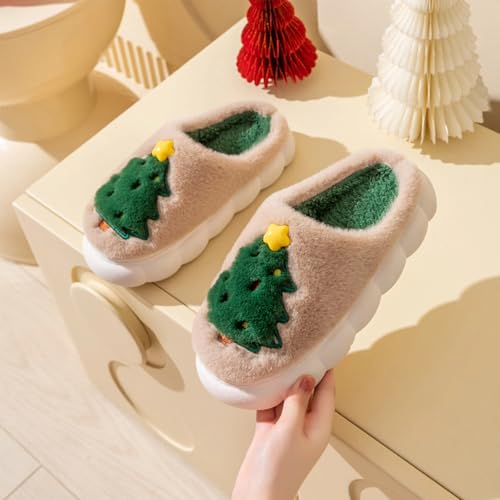 Christmas Slippers, Xmas Tree House Slippers for Women and Man, Fluffy Winter Cartoon Home Slippers with Memory Foam, Kawaii Fuzzy Cute Bedroom Slippers Indoor Outdoor, Cozy and Warm3
