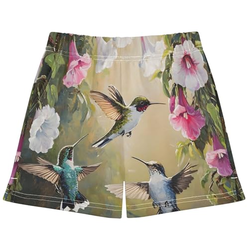 Girls Lounge Shorts Floral Hummingbird Print Soft Summer Athletic Pajama Shorts Kids Teens Lounge Activewear, X-Small