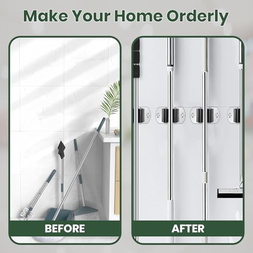 Image of JD FRESH 2 Pcs Stainless Steel Mop and Broom Holder Wall Mount, 1 Slot Anti Slip Heavy Duty Waterproof Broom Hanger Stand Organizer Tool Storage for Kitchen Home Garden Bathroom Garage (Silver)