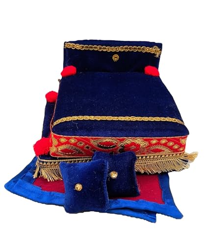 Image of RD Handicraft Thakur Ji Bed, Laddu Gopal ji Bed, Bal Gopal ji Bed with Blanket Silk All Purpose Bed |Blue (17x16x10 cm)