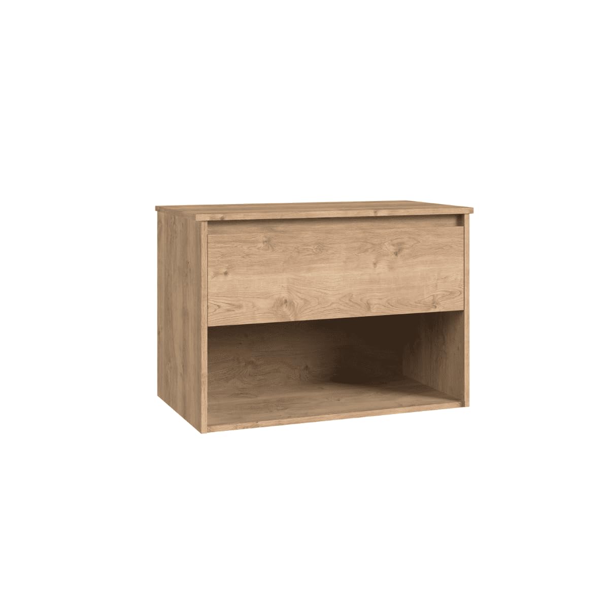 Mueble de Baño Suspendido con Lavabo Sobreponer Cerámico| Mueble Volado 1 Cajón y 1 Hueco | 60 cm Roble Natural