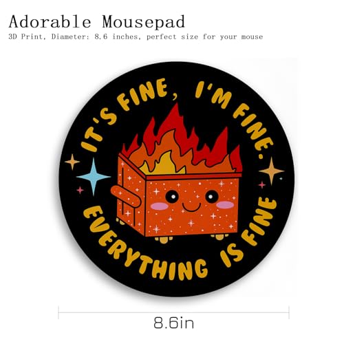 Image of Gctriki Dumpster on Fire Mouse Pad, Orange Round Mouse Pad for Desk, 8.6in | Cute Design, Stitched Edge, Non-Slip Rubber Base, Mousepad For Laptop Gaming, Funny Office Desk Accessories Decor for Women