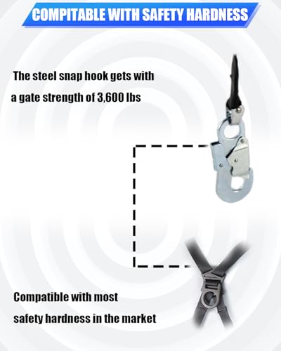 Image of 20FT Self Retracting Lifeline, Shemior Retractable Safety Lanyard, Web SRL | Safety Harness Fall Protection Kit, Fall Arrestor, Srl Fall Protection, Retractable Lanyard, Safety Harness Yoyo