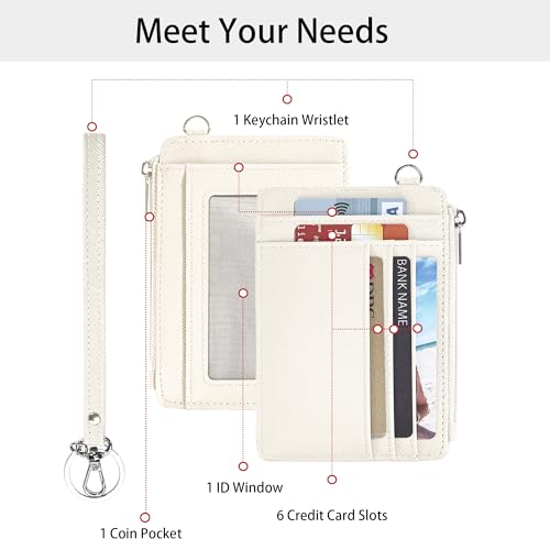 Image of SEAVILIA Small Wallet for Women Slim Wristlet Keychain Wallets RFID Credit Card Holder With Zipper Pocket, ID Window, Beige, Small, Minimalist