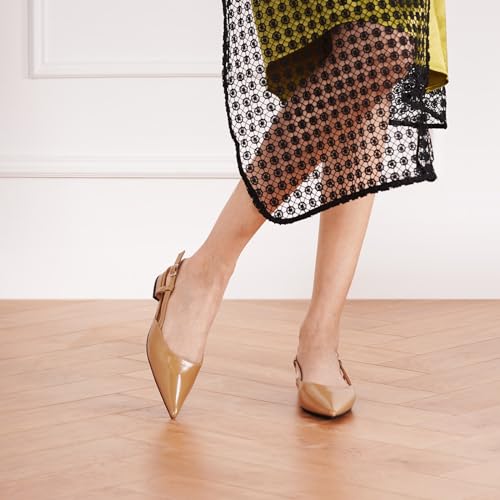 Image of C.Paravano Slingback Flats | Pointed Toe Flats | Slingback Sandals | Women's Slingback Dress Shoes | Adjustable Buckle Sandals