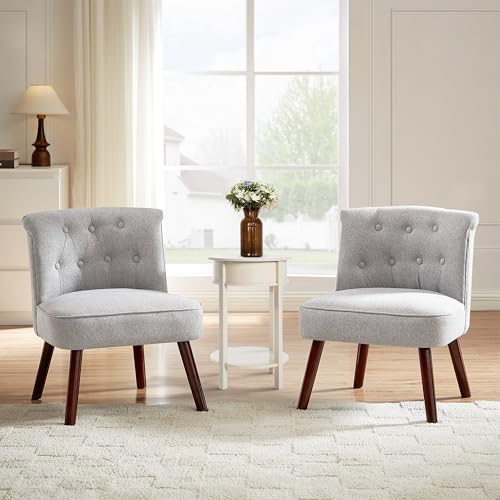 Sicaan Set of 2 JACQUES toad armchairs upholstered in light gray fabric