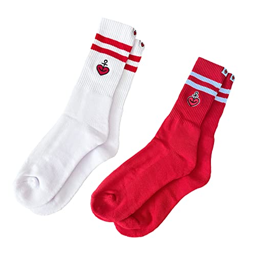 ASTRA Sportsocken kultige Freizeitsocken für Männer und Frauen lange Tennissocken mit gesticktem Herzanker-Logo 2er Pack Socken in Rot & Weiß Unisex Gr. 35-38