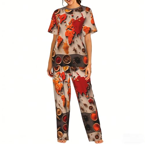 Ensemble pyjama doux femme de qualité supérieure motif monde d'épices