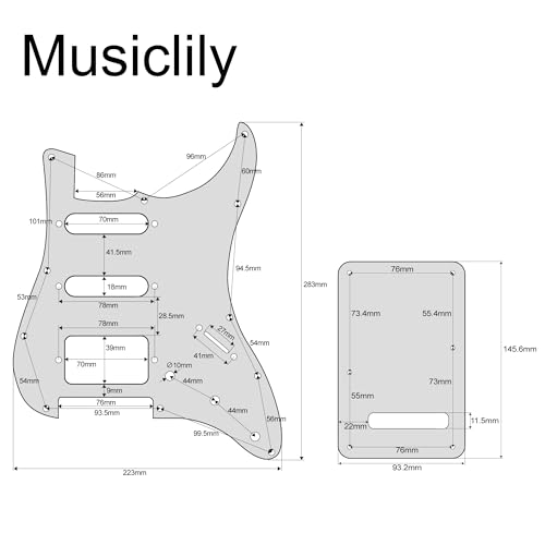 Musiclily SSH 11 Hole Strat Guitar Pickguard and BackPlate Set for Fender USA/Mexican Standard Stratocaster Modern Style, 3Ply Black - Image 2