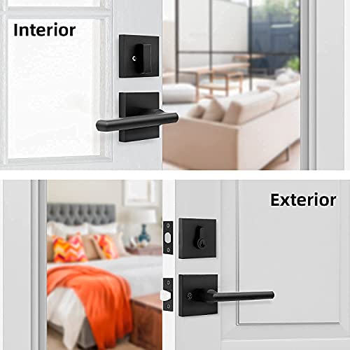 Ohuhu Black Door Handle, 6 Pack Interior Door Handles, Door Knobs Interior+Front Door Lock Set, Entry Door Lever And Deadbolt Lock Set #TOP6