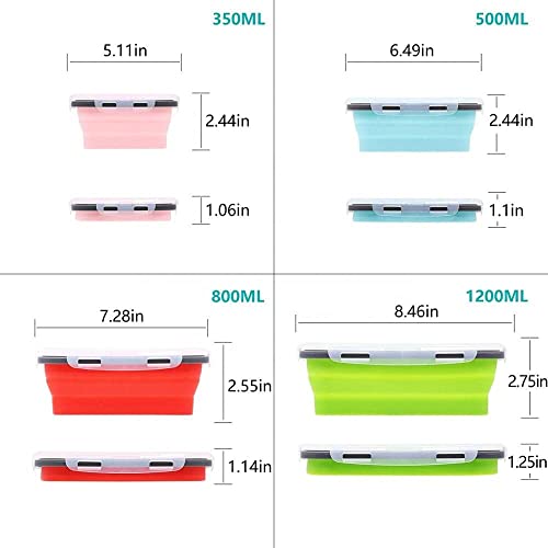Set Of 4 Collapsible Foldable Silicone Food Storage Container With Bpa Free, Leftover Meal Box With Airtight Plastic Lids For Kitchen (Blue) #TOP1