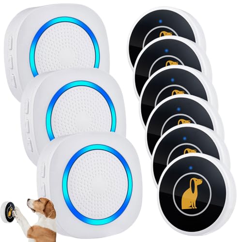 Kofeen Smart Dog Door Bell Wireless Puppy DoorBell for Potty Training, Dog Bells to go Outside, IP55 Waterproof Bells for Dogs to Ring to go Potty (3 Receivers+6 Buttons)