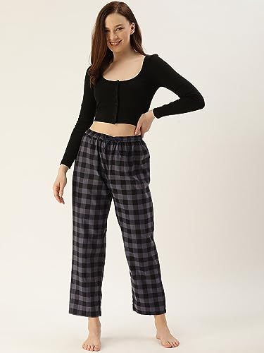Image of KRYPTIC Women's 100% Pure Cotton Woven Pyjama | Mid Rise Relaxed Fit Full Length Nightwear Pant with Elasticated Drawstring Waistband & Side Pocket | Comfortable Lounge, Sleepwear & Casual Bottom Wear