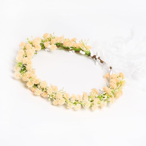 Yili Maizi Bandeau de fleurs d'haleine de bébé avec feuilles vertes Bohème Floral Couronne pour cheveux pour femme Accessoire de mariage