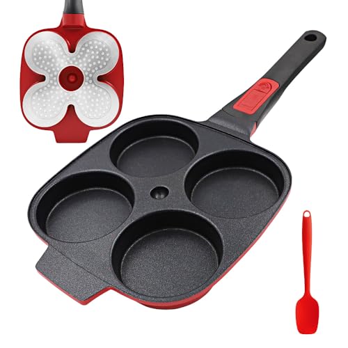 RANX INGST Poêle à Pancakes Antiadhésive, Poêle à 4 Emplacements en Aluminium avec Poignée Amovible pour Tous Feux Dont Induction
