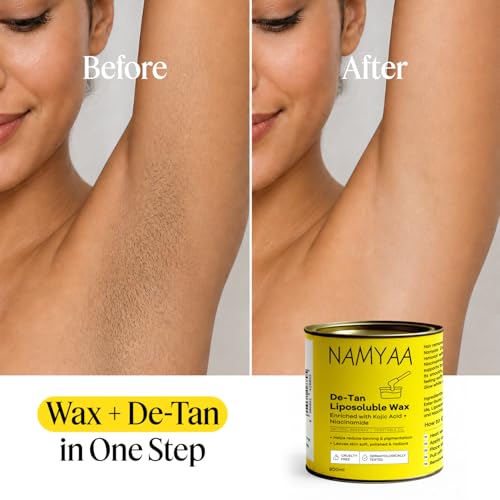 Image of Namyaa De-Tan Liposoluble Wax | Painless Hair Removal For Women| Quick & Easy Tan Removal Waxing for Sensitive Skin | Brightening Hair Removal for Legs, Arms, Underarms & Body | Smooth & Even Skin | Professional Strip | 800ml