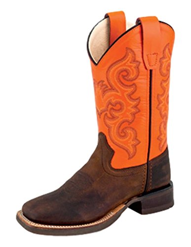 Old West Boys' Embroidered Western Boot Wide Square Toe Multi 3.5 D Brown