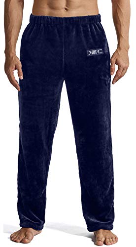 MoFiz Men's Pajama Pants Winter Snow Fleece Sweatpants Wear Lounging Pajamas Bottom Blue Size L