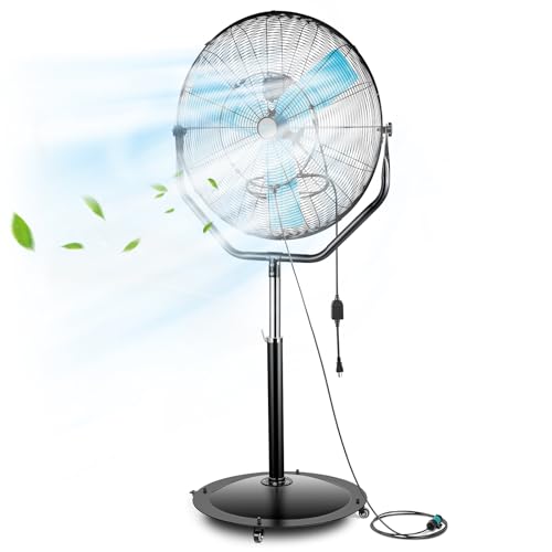 pasapair 7600 CFM 24' High Velocity Outdoor Misting Fan, Standing Fans for Patio Waterproof, Cooling Floor Fan 3-Speed, 360° Rotating, Adjustable Height, 4 Casters, Heavy Duty Metal Industrial Fan
