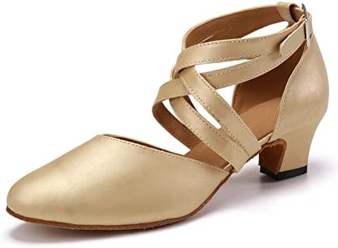 AOQUNFS Women Latin Ballroom Dance Shoes Close Toe Dancing Shoes Character Modern Tango Salsa Performance Shoes,QJW7161-K-Beige-4, US 9.5 | Image 1