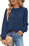 Odosalii Musselin Bluse Damen Elegant Stehkragen Oberteile Bishop Sleeve Longshirt Casual Büro Business Hemd Outfits