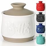 MAIA Ceramic 5.5 oz Butter Crock for Counter with Water Butter Spreader Holder for Spreadable Butter French Butter Dish with Lid Butter Keeper on Kitchen Counter White Kitchen Décor