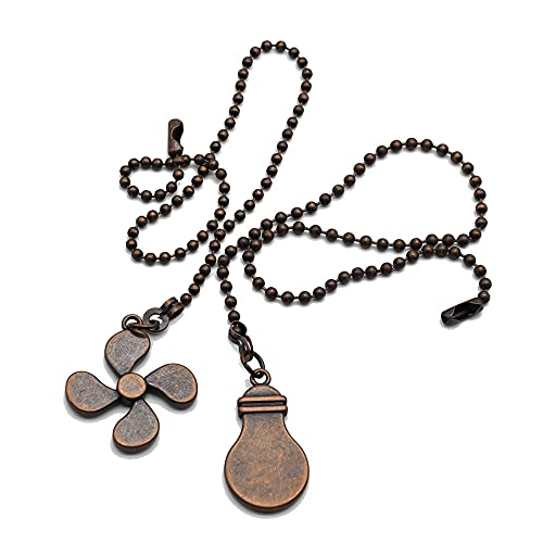 Image of 【Upgraded】Ceiling Fan Pull Chain Set, 4 Pieces Bulb and Fan Pattern Pull Chain Extension Fan Pull Chain Pendant 12 Inch Ceiling Fan Chain Extender with Ball Fan Chains Connector (Red Bronze)