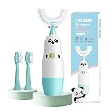 Kids U-Shaped Electric Toothbrush with 2 Brush Heads, Toddlers Sonic with 360 Degree Cleaning, Soft Bristles, Battery Included, IPX7 Waterproof, Cute cartoon for Girls and Boys, Ages 2-7 (Blue)