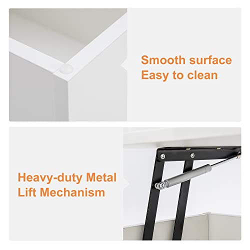 High Gloss Lift Top Table With Led Lights, Led Coffee Table With Storage Shelf And Hidden Compartment For Home Living Room Reception Room Office, White #TOP4