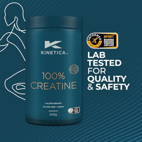 Kinetica Premium Creatine Monohydrate Powder, 500g, 147 Servings, Unflavoured. for Muscle Repair. Gluten Free, Supplement Suitable for Vegans