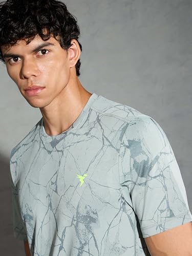Image of TECHNOSPORT Men Polyester Regular Fit Half Sleeve Jacquard T-Shirt with Double Cool, Quick Dry & Anti Microbial for Sports, Running & Casual Use