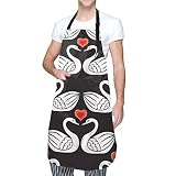 ZEBE Swan Love Black Adjustable Apron Waterdrop Resistant with 2 Pockets Cooking Kitchen Aprons for Women Men Chef, Black