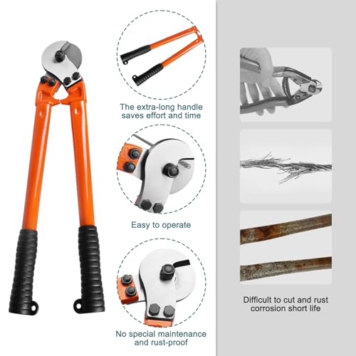 BLIKA 18\'\' Heavy Duty Cable Cutter, Steel Cable Cutter for Cable Railing, Cuts Up to 5/16\" Stainless Steel Wire Rope, Copper and Aluminium Cables