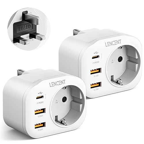Adaptateur Prise UK LENCENT Type G avec Charge Rapide QC3.0 PD20W pour Voyage Angleterre