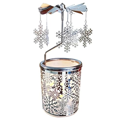 Kingnero Schneeflocke Windlicht Karussell, Glas teelichthalter...