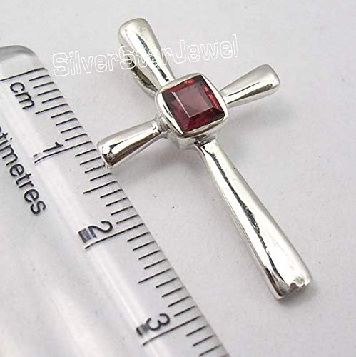 925 Solid Silver Jewelry Square Cut Garnet Necklace Pendant 3 cm Black Monday Shop
