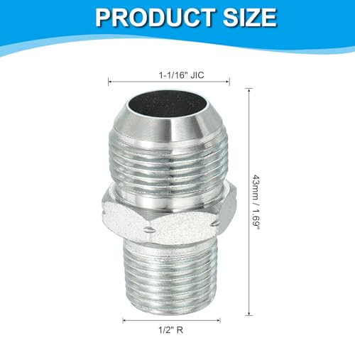 Image of PATIKIL Pipe Adapter Connector 1-1 /16 inch Male 74 Flare JIC x 1 /2 inch Male R Pipe Fitting Oil Feed Restrictor Fitting Hydraulic Connector for Oil Steam Water Pipelines System