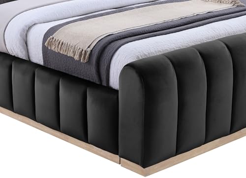 Image of Meridian Furniture AmaraBlack-K Collection Modern | Contemporary King Bed, Ultra Luxe Black 460 GSM Velvet, Natural Finish, Solid Wood Base and Inner Frame, 82.5 inch W x 99 inch D x 51 inch H, Black, King