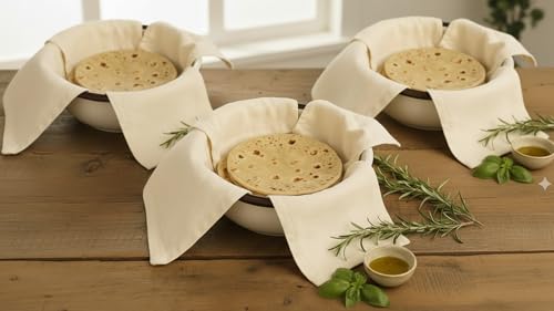 Sparrowfly 3 Pack Cotton Roti Clothes Wrap with Flaps, Double Layer Cotton Cover for Chapati, Hot Case, Traditional Style Kitchen Chapati Wrap, Kitchen Roti Cover for Tiffin (3 Pack)