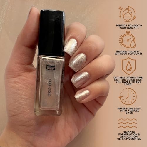 Image of Ellement Co Dull Gold Nail Paint for Women 10 ML | High Gloss Metallic Finish Nail Polish | Long Lasting, Quick Dry & Chip Resistant Formula | Smooth Application with Salon Like Shine | Vegan, Non-Toxic Nail Colour for Party, Wedding & Festive