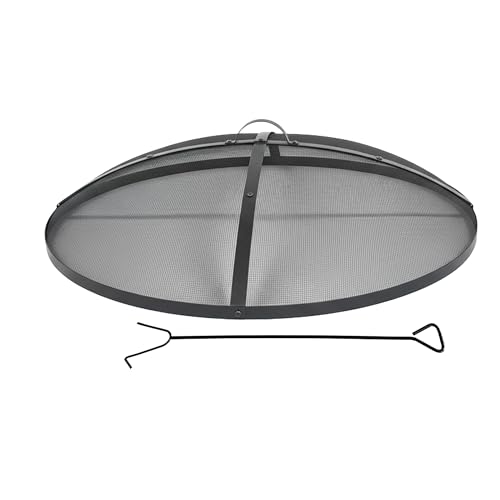 Relaxdays Funkenschutz für Feuerschale Ø 100 cm inkl. Schürhaken mit Griff rundes Funkenschutzgitter Stahl schwarz
