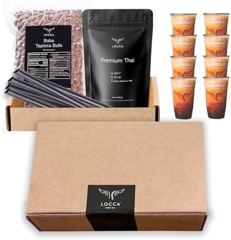 Locca Boba Tea Kit | Thai Tea Boba Kit | 8 Servings Premium Boba Kit with Chewy Tapioca Pearls | Boba Balls Boba Tea Making | Bubble Tea Kit Sago Pearls Boba Milk Tea Kit | Bubble Tea Set