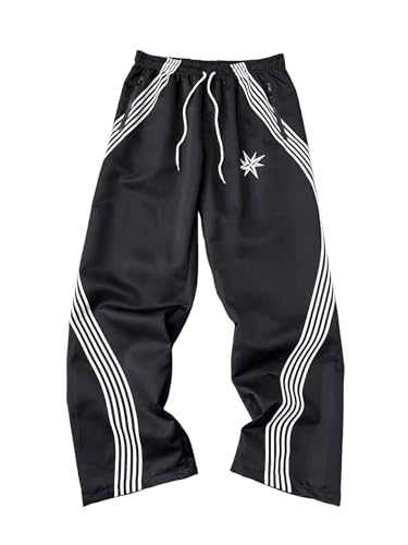 ZAFUL Men's Baggy Wide Leg Sweatpants Y2K Striped Side Drawstring Waist Barrel Track Pants with Pockets