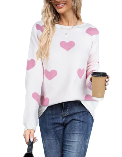 Alsol Lamesa Women's Cute Heart Sweater Crew Neck Long Sleeve Pullover Halloween Sweaters for Women
