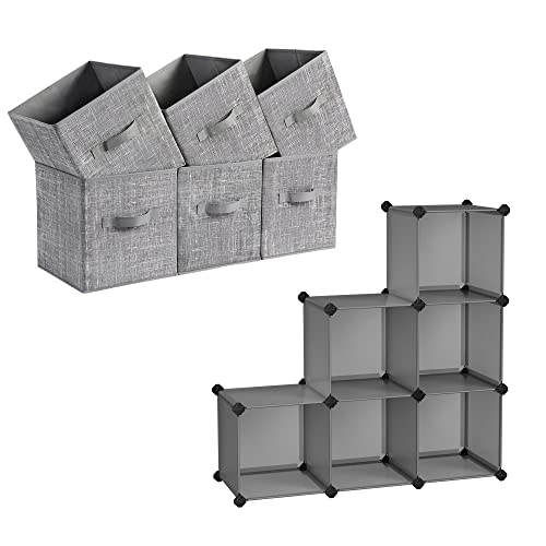 Songmics Cube Storage Organizer And Fabric Storage Bins Bundle, Closet Organization And Storage, Foldable Cube Baskets And Shelving, Gray Ulpc06G And Urob26Lg #TOP11