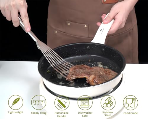 Stainless Steel Kitchen Utensils Set - 12pcs Cooking Utensils Set with Holder, Heat Resistant Kitchen Tool Set for Cooking with Turners, Potato Masher, Spatula, Spoons, Tongs, Whisk